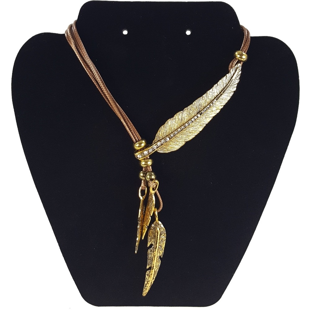 Boho Rhinestone Gold Leaf Dangle Necklace